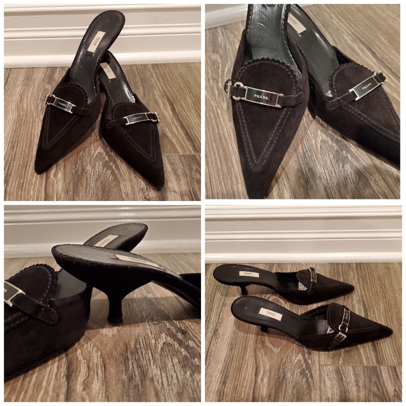Prada Shoes - Prada, Suede Slide Mules, Black